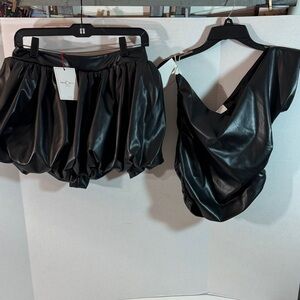 Miss Circle Brand New Black Faux Leather Two-Piece Set. Very flattering- fit S/M